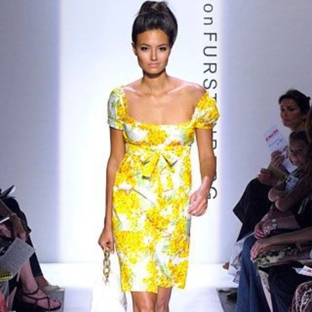 Diane von Furstenberg DVF Aubrey Yellow Cotton Floral Dress US 4 - Picture 3 of 13